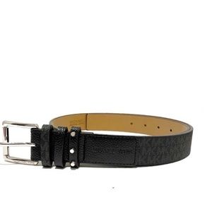 MICHAEL KORS BELT BLACK WITH PRINTED MK LOGO TRIPLE BELT LOOP W/ STUDS BLK